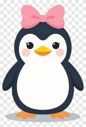 Cartoon Penguin With Pink Bow PNG