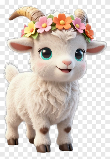 Cute Cartoon Goat With Flower Crown PNG