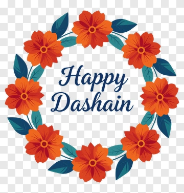 Happy Dashain Floral Wreath PNG