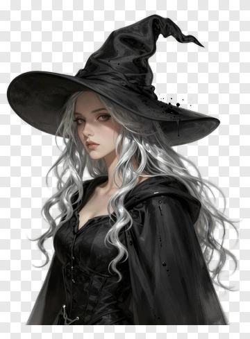Stylish Witch With Long Silver Hair PNG