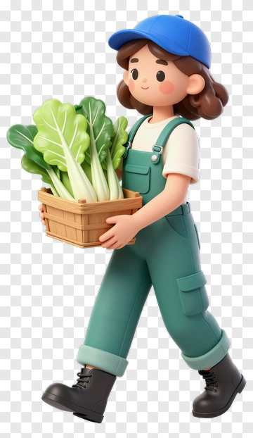 3D Farmer Carrying A Basket Of Vegetables PNG
