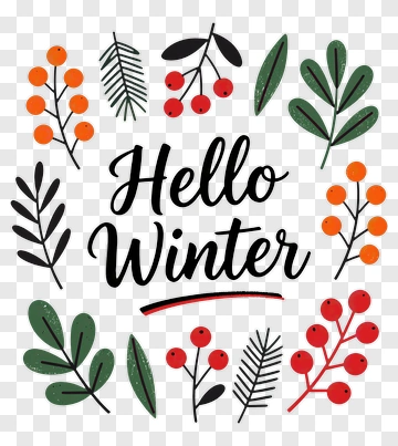Hello Winter With Decorative Foliage PNG