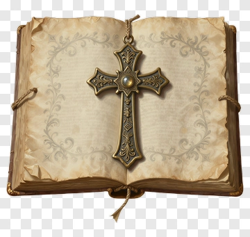 Open Book With Decorative Cross Pendant PNG