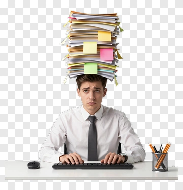 Stressed Office Worker With Pile Of Papers PNG