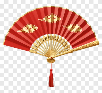 Red Decorative Fan With Cloud Patterns PNG