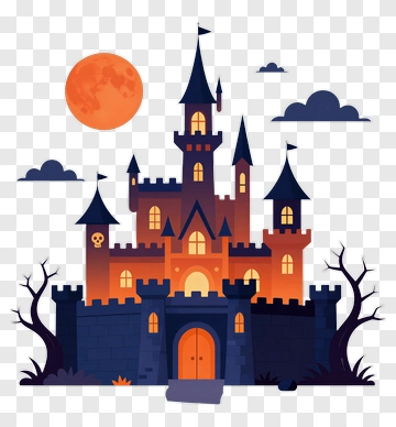 Haunted Castle With Full Moon And Clouds PNG