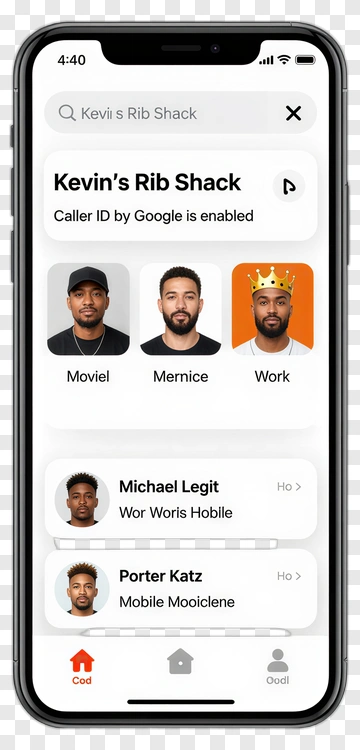 Mobile Contact List Displaying Kevin's Rib Shack PNG