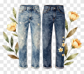 Floral Denim Jeans PNG