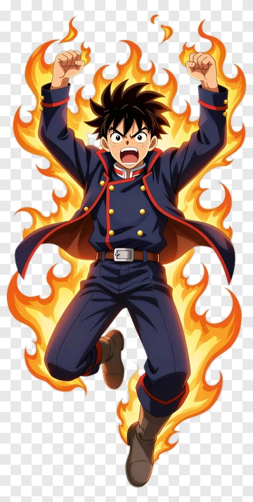 Cartoon Boy Jumping Surrounded By Flames PNG
