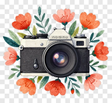 Vintage Camera Surrounded By Flowers PNG