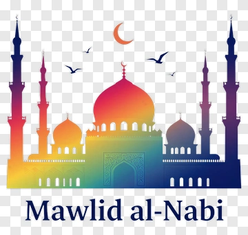 Mawlid Al-Nabi Mosque Silhouette With Colorful Gradient PNG