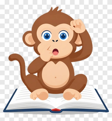 Cartoon Monkey Sitting On An Open Book PNG