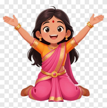 Cartoon Girl Wearing Traditional Indian Attire PNG