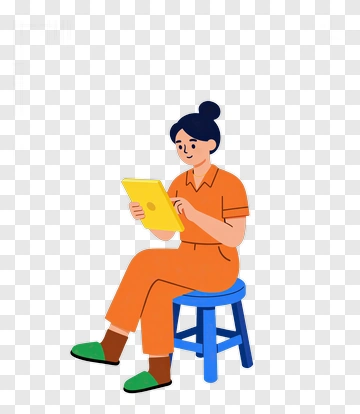 Woman Sitting On Stool Using A Tablet PNG