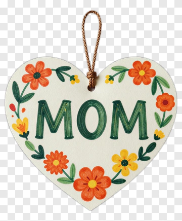 Heart Shaped Tag For Mom With Floral Design PNG
