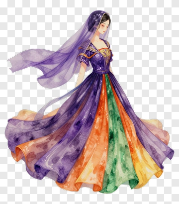 Colorful Woman In A Flowing Dress PNG
