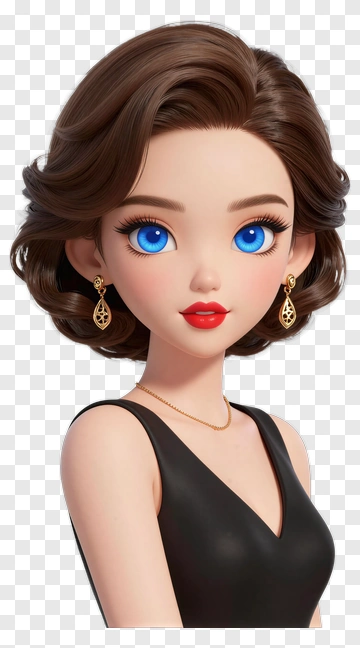 Stylish Cartoon Woman With Blue Eyes And Earrings PNG