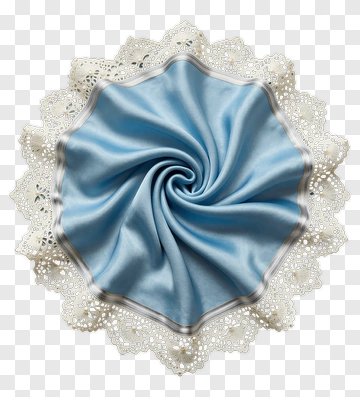 Blue Satin Fabric With Lace Edging PNG