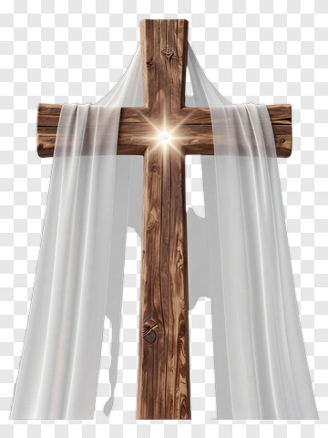 Wooden Cross With White Drapery PNG