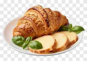 Croissant With Slices Of Cheese And Basil PNG
