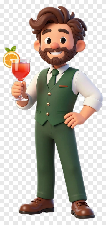 3D Bartender Holding A Cocktail PNG