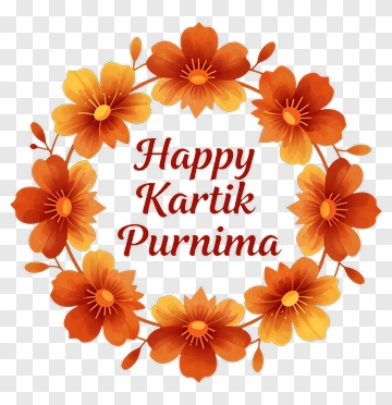 Happy Kartik Purnima Floral Wreath PNG