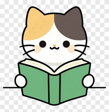 Cartoon Cat Reading A Green Book PNG
