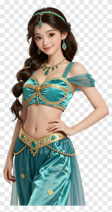 Woman In Turquoise Arabian Costume PNG