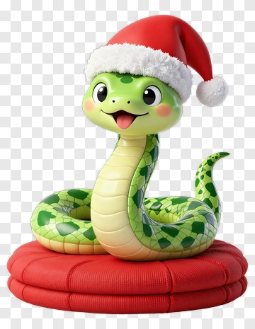 Cartoon Snake Wearing A Christmas Hat PNG