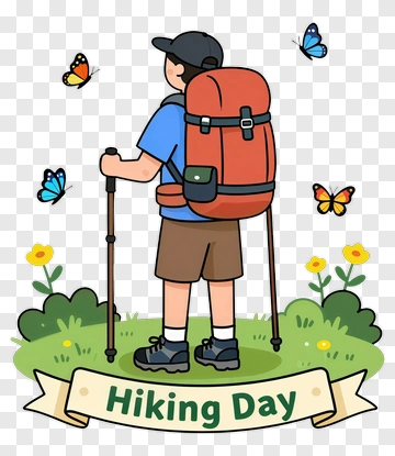 Hiking Day With A Backpacker And Butterflies PNG