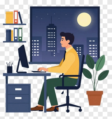 Office Worker At Night PNG