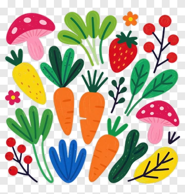 Colorful Vegetable And Fruit Illustration PNG