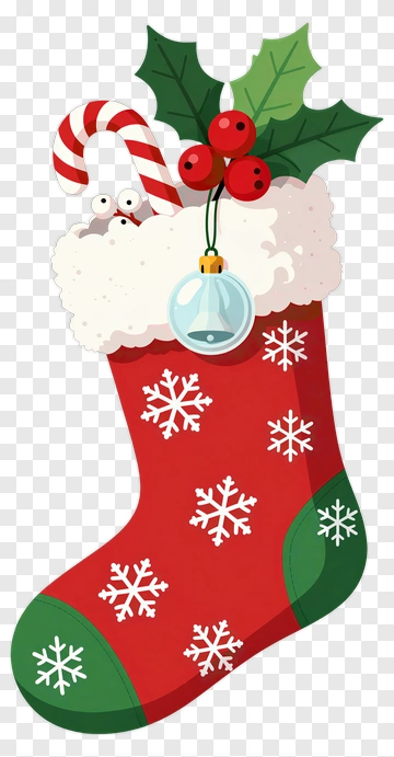 Christmas Stocking With Snowflakes And Candy Cane PNG