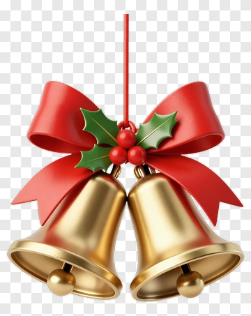 Christmas Bells With Red Ribbon And Holly PNG