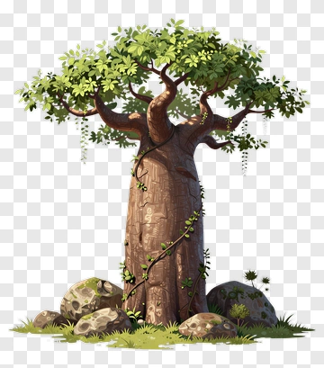 Cartoon Tree With Rocks PNG