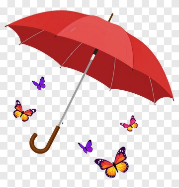Red Umbrella Surrounded By Colorful Butterflies PNG