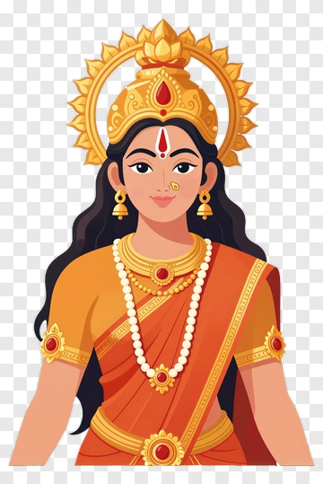 Hindu Goddess With Ornate Jewelry And Traditional Attire PNG