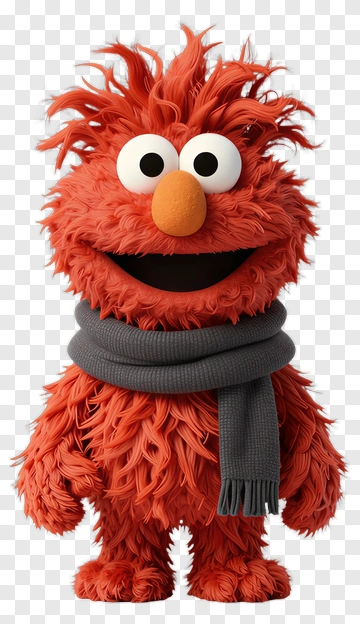 Elmo Character With A Gray Scarf PNG