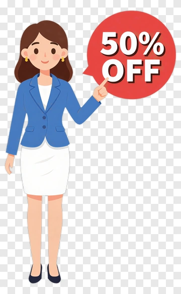 Cartoon Businesswoman Holding A Discount Sign PNG