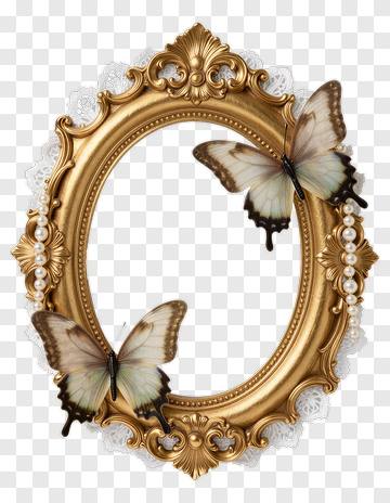Golden Frame With Butterflies PNG