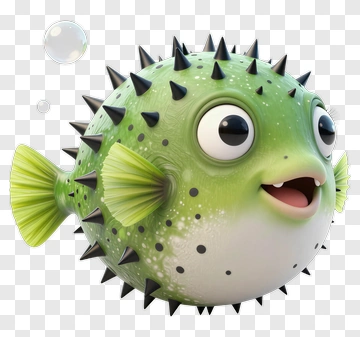 Cartoon Puffer Fish With Bubbles PNG