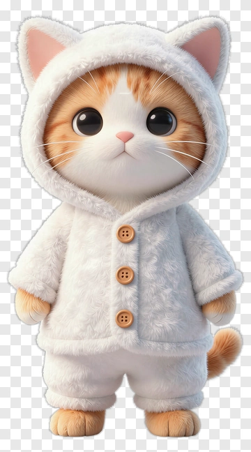 3D Cat In White Hoodie PNG