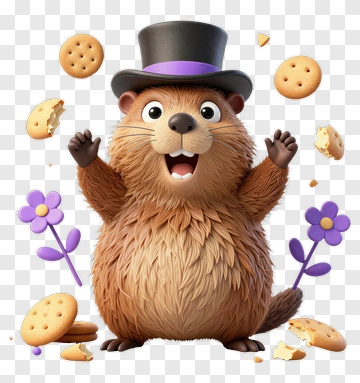 Cartoon Beaver Wearing A Top Hat With Cookies PNG