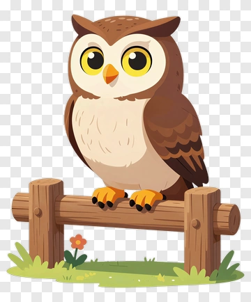 Cartoon Owl Sitting On A Wooden Fence PNG