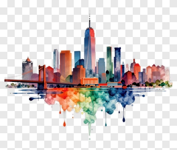 Colorful Watercolor City Skyline PNG