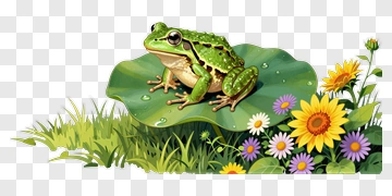 Frog Sitting On A Lily Pad Surrounded By Flowers PNG