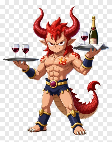 Cartoon Demon Serving Drinks PNG