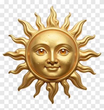 Golden Sun Face With Rays PNG