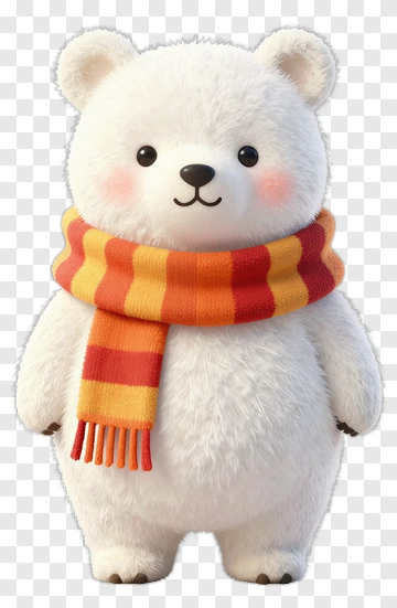 Cartoon Polar Bear Wearing A Colorful Scarf PNG