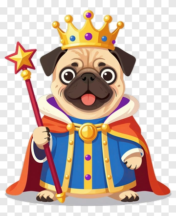 Cartoon Pug Dog Wearing A King Costume PNG